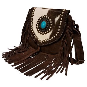 Genuine cowhide and faux fur leather crossbody purse
